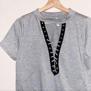 Lace-up V-neck Soft Mini Casual Dress